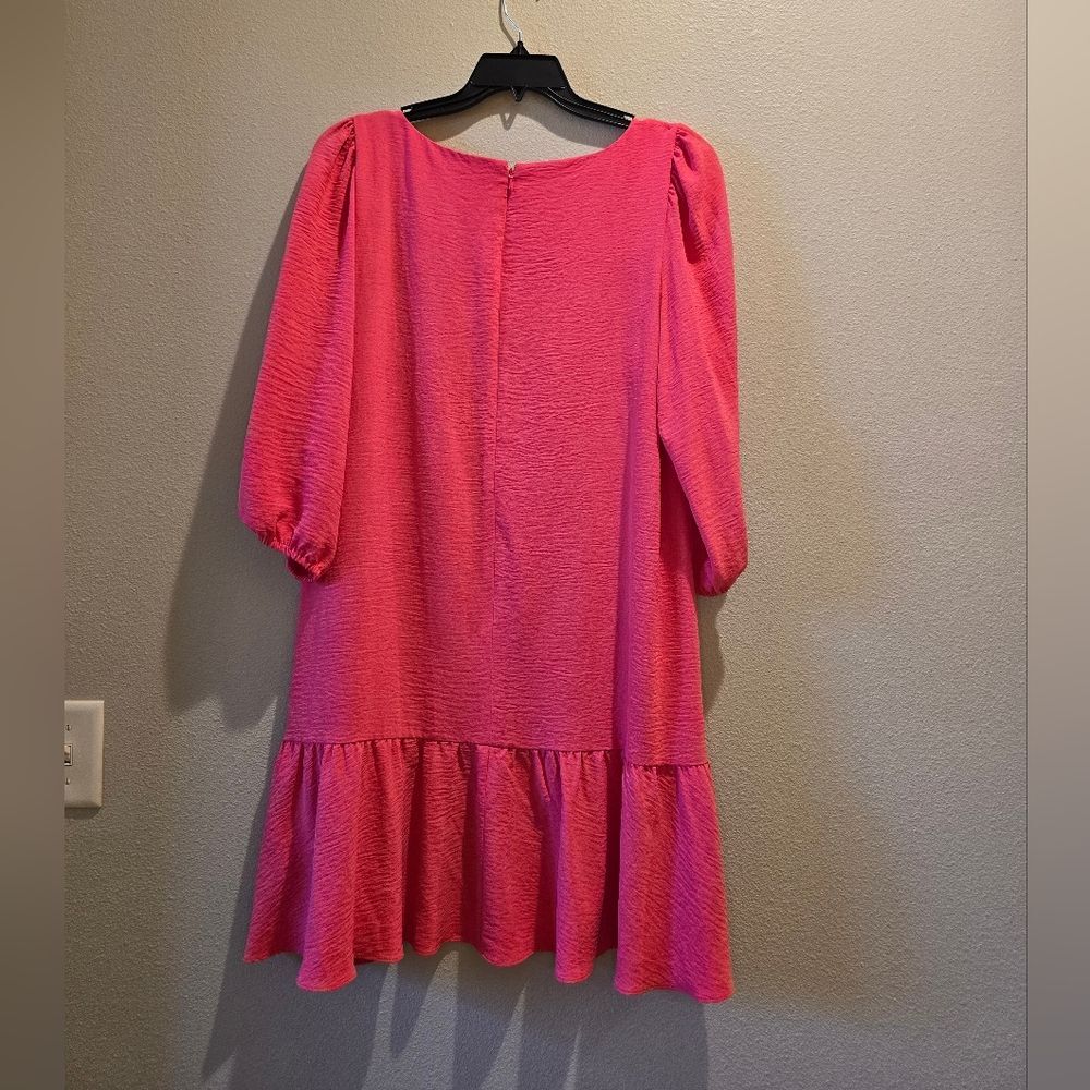 DKNY Vibrant Pink Dress with Puff Sleeves Sz 16 - Picture 3 of 3